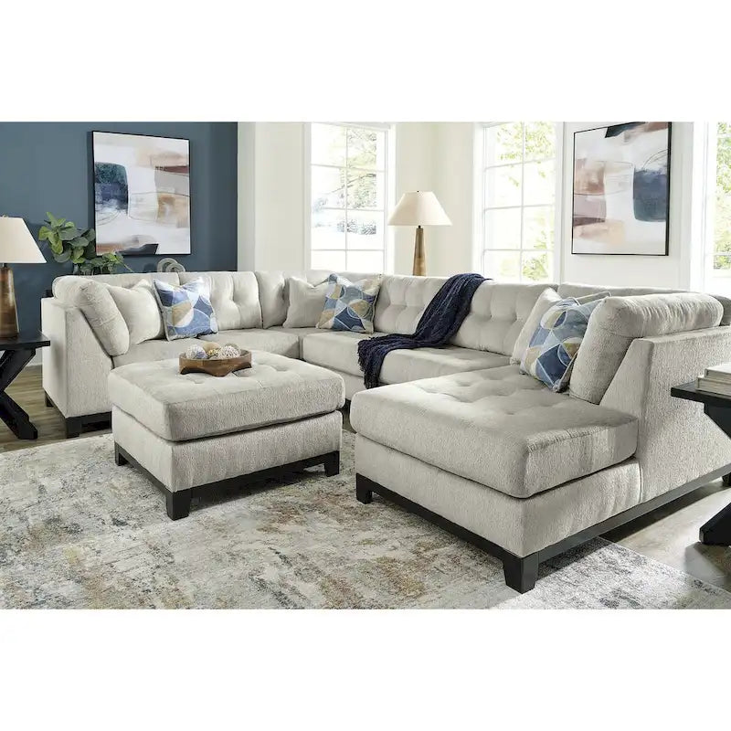 Oversized Tufted Accent Ottoman with Faux Wood Base - Navy or Stone