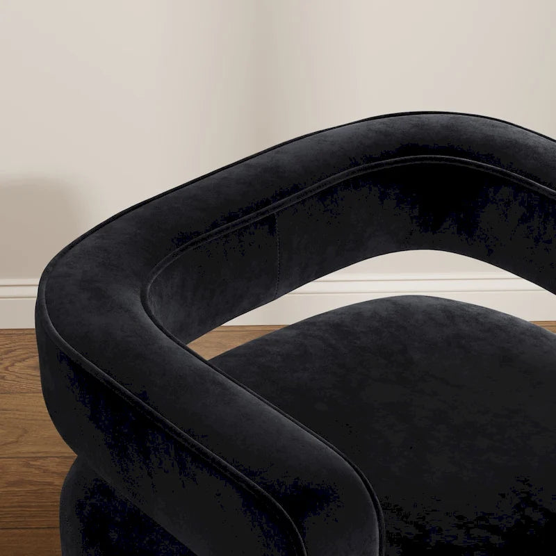 Black Velvet Open-Back Accent Chair with 360° Swivel and Gold Base