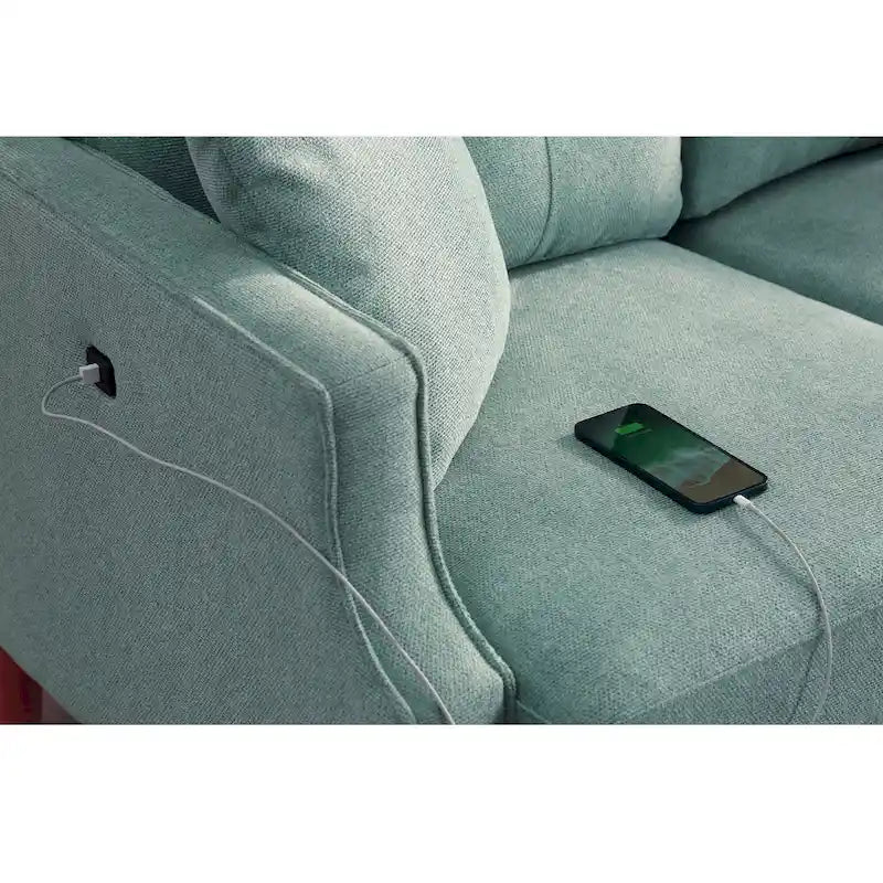 2-Seater Polyester Loveseat with USB Charging Port and Pine Wood Frame