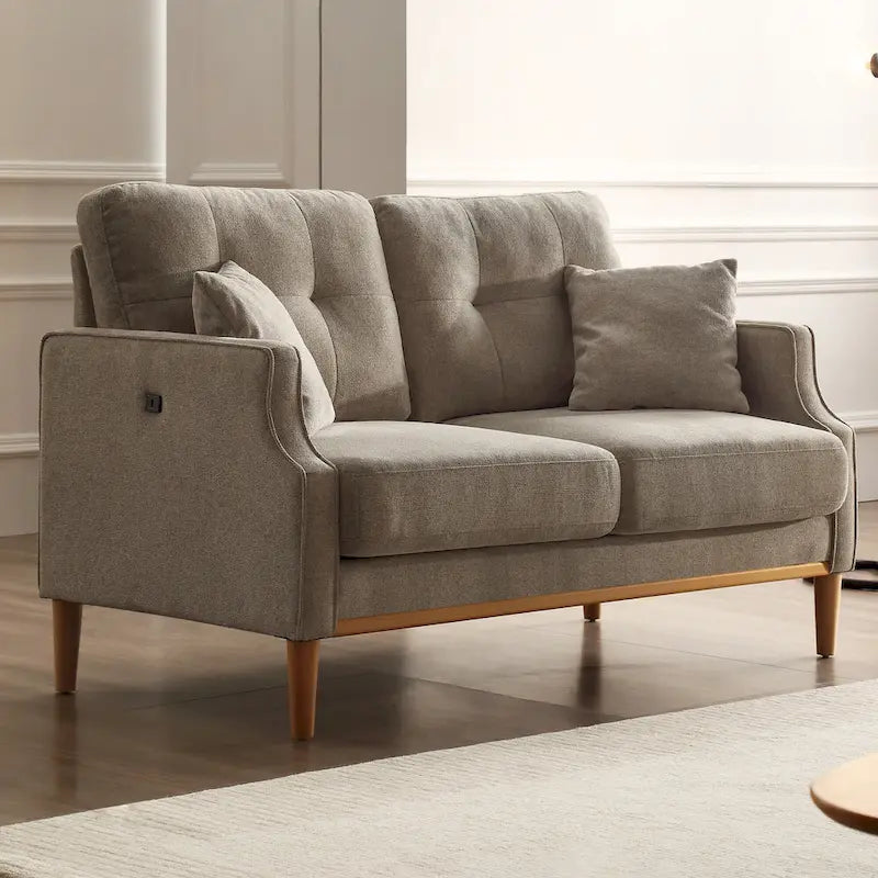 2-Seater Polyester Loveseat with USB Charging Port and Pine Wood Frame