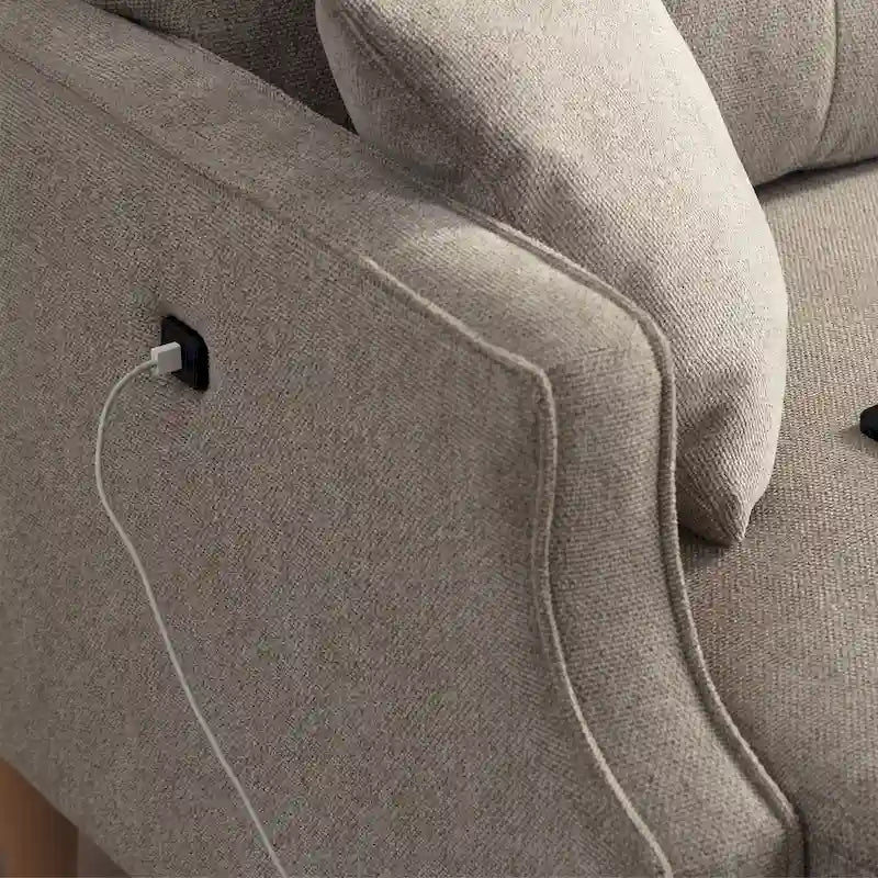 2-Seater Polyester Loveseat with USB Charging Port and Pine Wood Frame