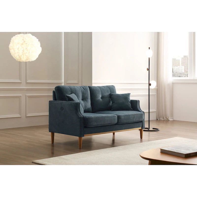 2-Seater Polyester Loveseat with USB Charging Port and Pine Wood Frame