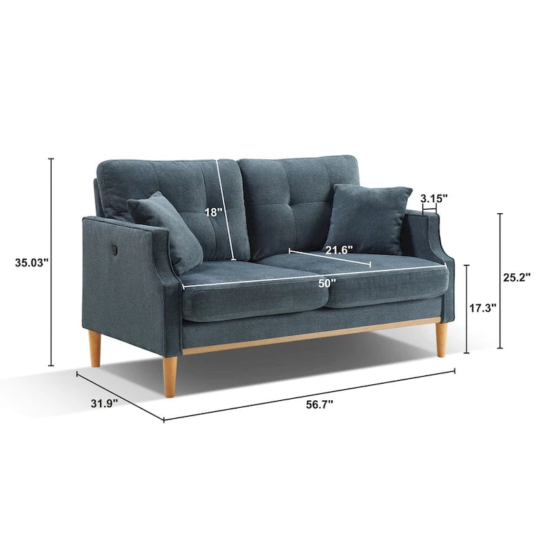 2-Seater Polyester Loveseat with USB Charging Port and Pine Wood Frame