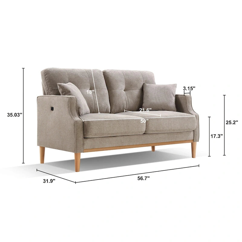 2-Seater Polyester Loveseat with USB Charging Port and Pine Wood Frame