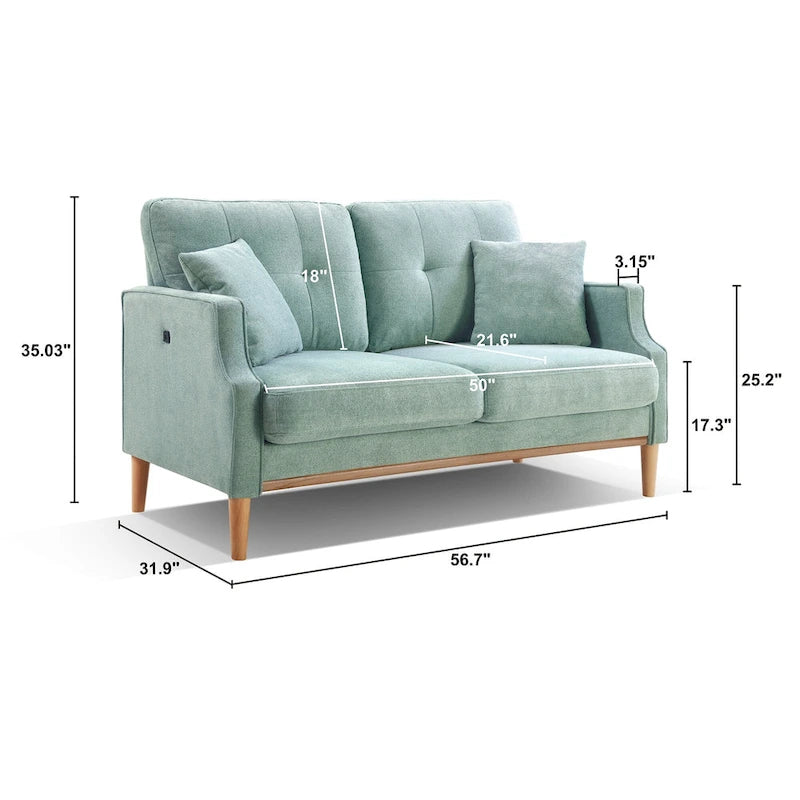 2-Seater Polyester Loveseat with USB Charging Port and Pine Wood Frame