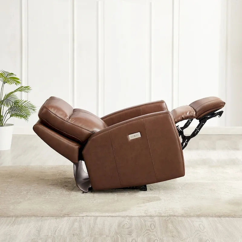 Zero Gravity Power Recliner with Top Grain Leather & Adjustable Headrest