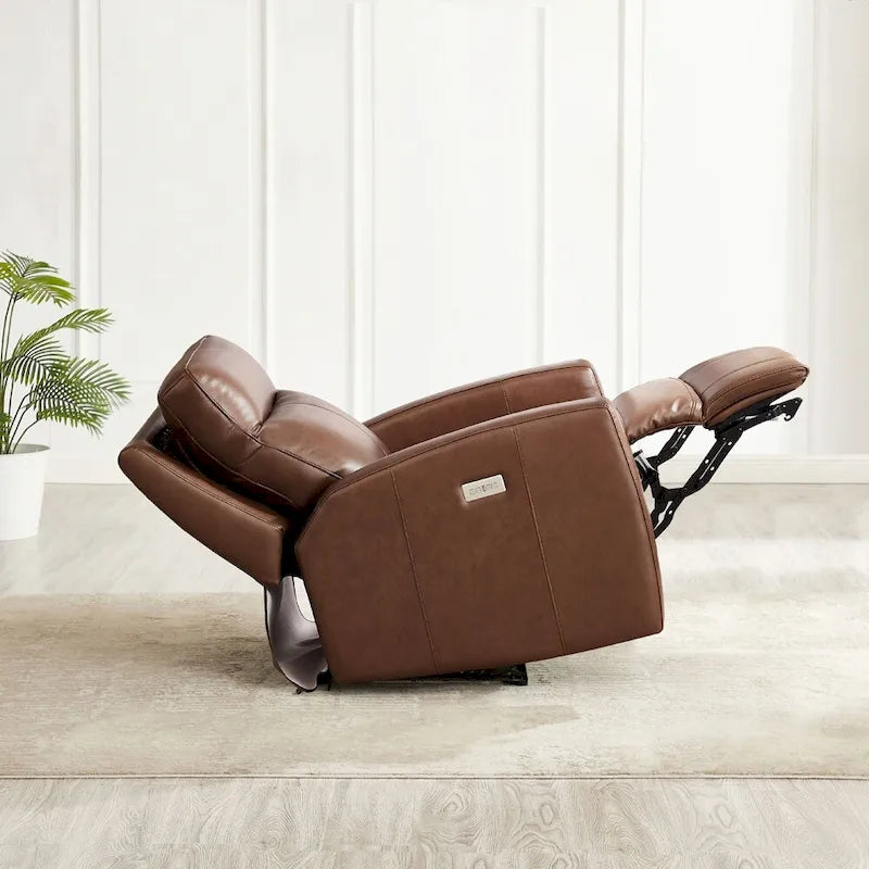 Zero Gravity Power Recliner with Top Grain Leather & Adjustable Headrest
