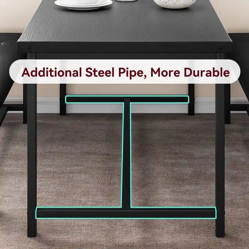 Industrial Dining Table Set with 2 Upholstered Benches