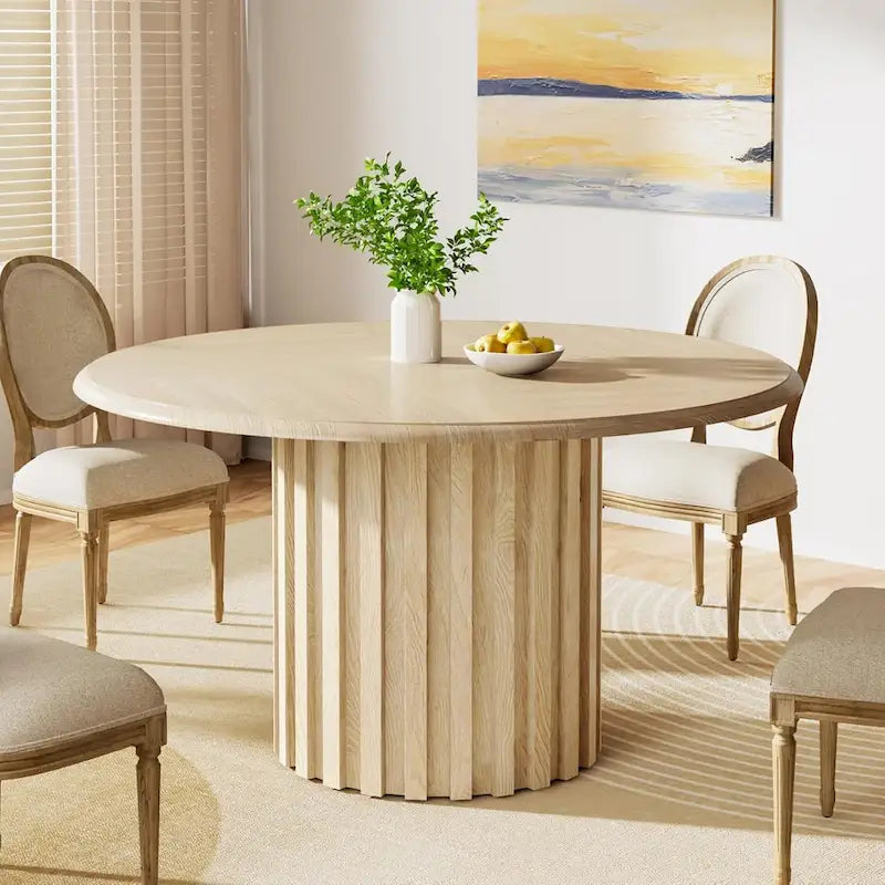 47-Inch Round Farmhouse Dining Table - Seats 6, Metal Base