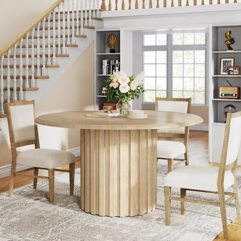47-Inch Round Farmhouse Dining Table - Seats 6, Metal Base
