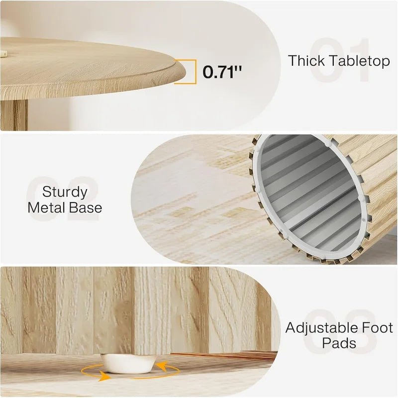 47-Inch Round Farmhouse Dining Table - Seats 6, Metal Base