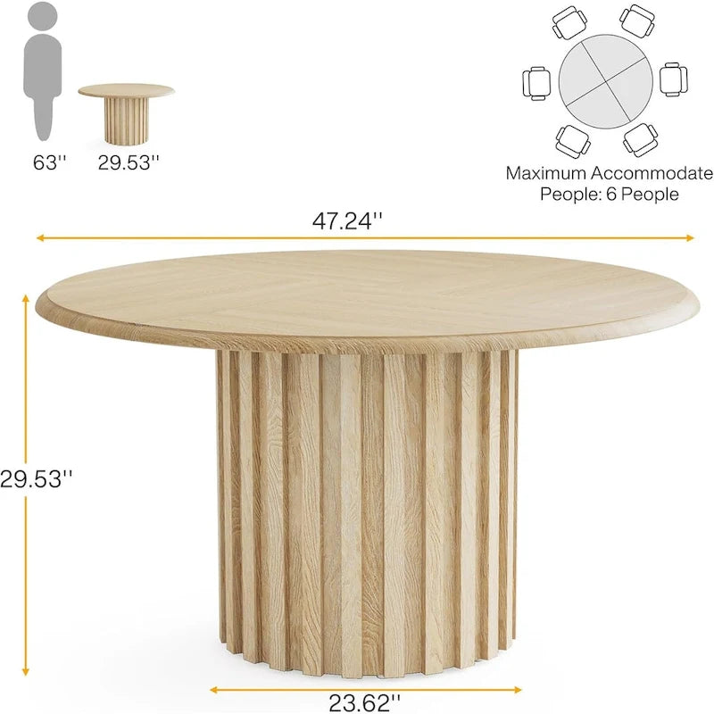47-Inch Round Farmhouse Dining Table - Seats 6, Metal Base