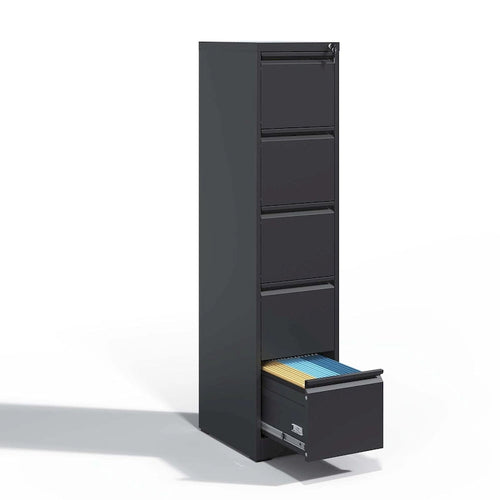 5-Drawer Steel Vertical File Cabinet with Lock and Anti-Tilt Design