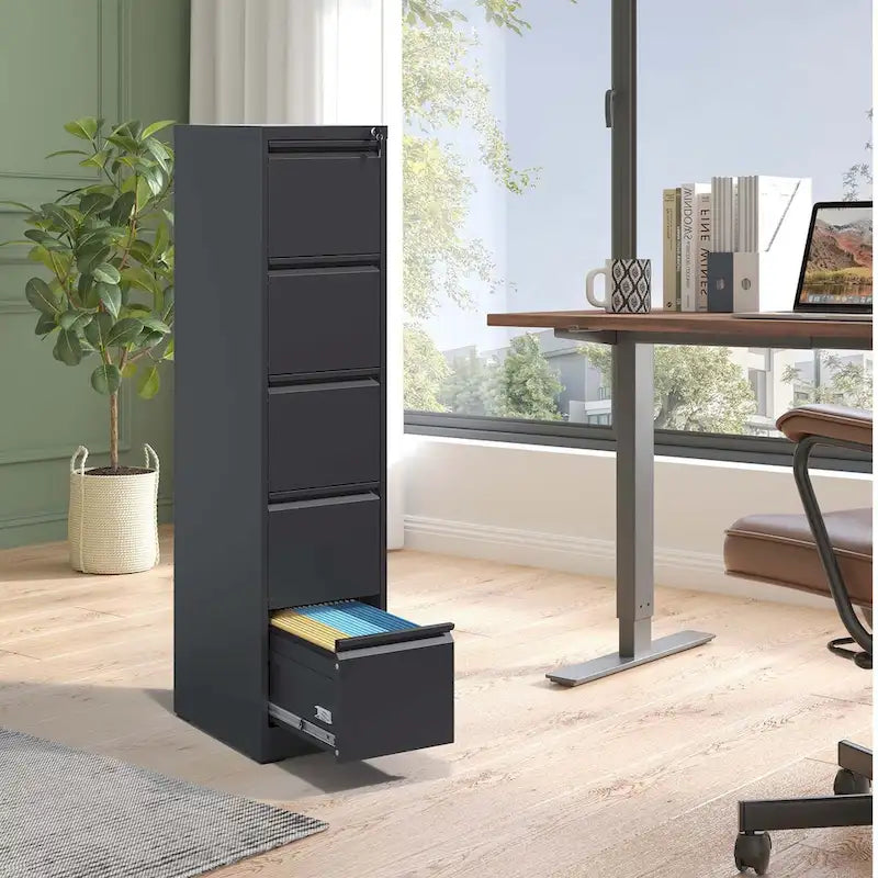 5-Drawer Steel Vertical File Cabinet with Lock and Anti-Tilt Design