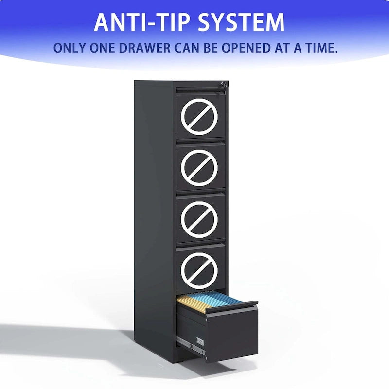 5-Drawer Steel Vertical File Cabinet with Lock and Anti-Tilt Design