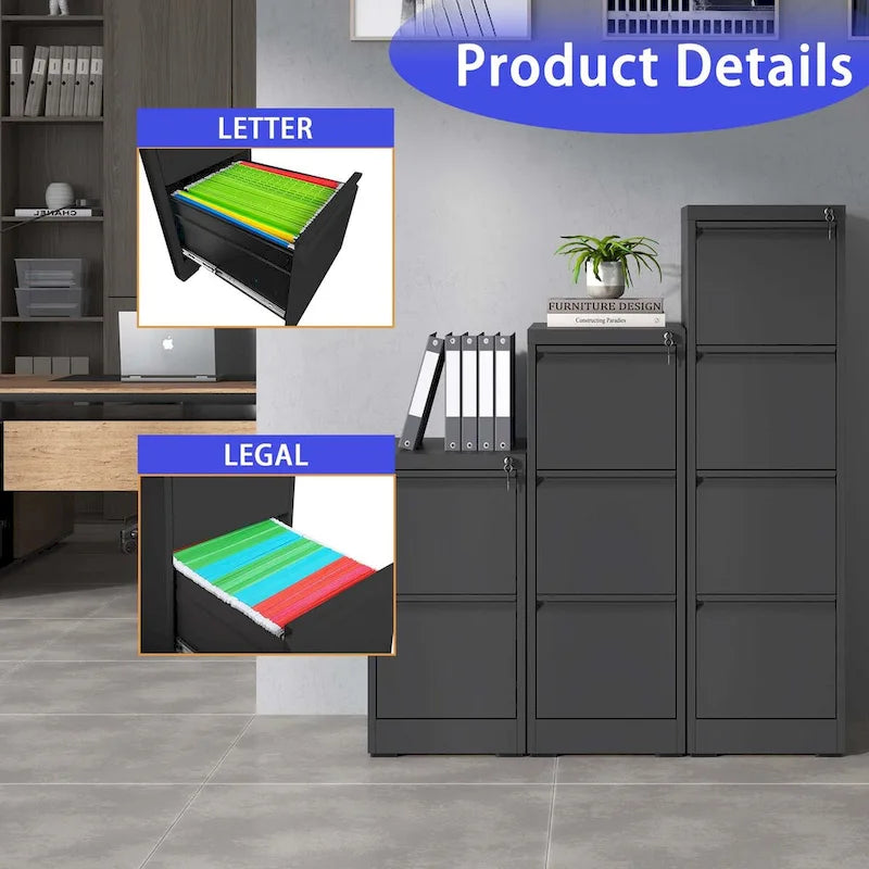 5-Drawer Steel Vertical File Cabinet with Lock and Anti-Tilt Design