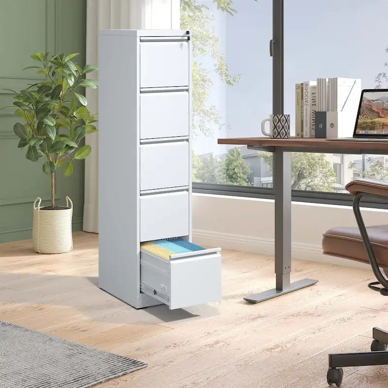 5-Drawer Steel Vertical File Cabinet with Lock and Anti-Tilt Design