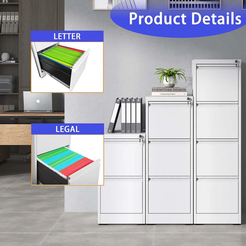 5-Drawer Steel Vertical File Cabinet with Lock and Anti-Tilt Design