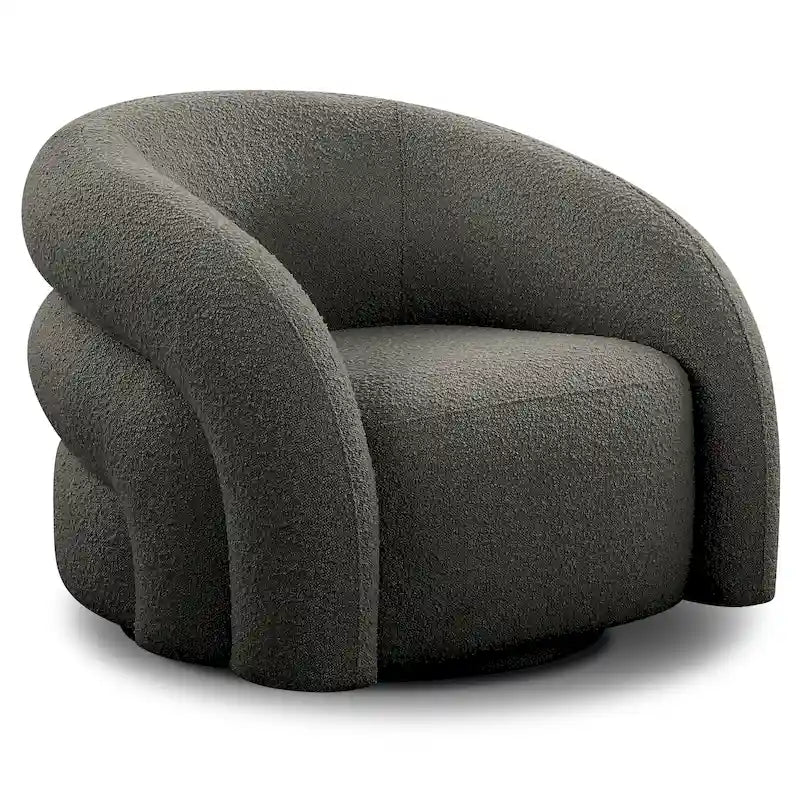 Boucle Swivel Lounge Chair with Channel Tufted Back