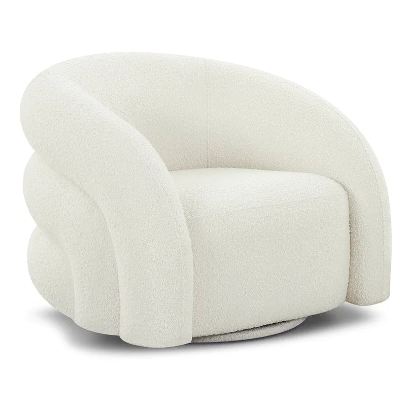 Boucle Swivel Lounge Chair with Channel Tufted Back