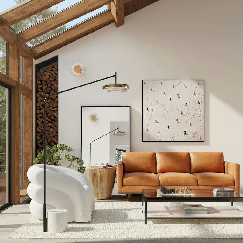 Boucle Swivel Lounge Chair with Channel Tufted Back