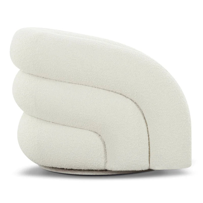 Boucle Swivel Lounge Chair with Channel Tufted Back