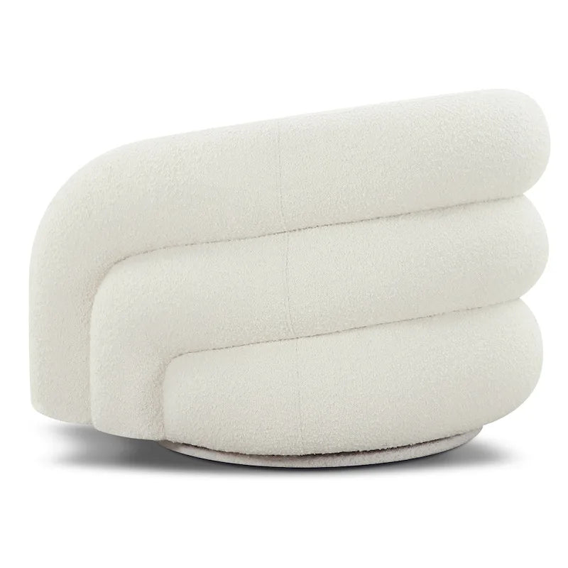 Boucle Swivel Lounge Chair with Channel Tufted Back