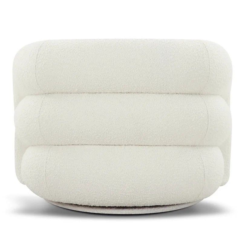 Boucle Swivel Lounge Chair with Channel Tufted Back