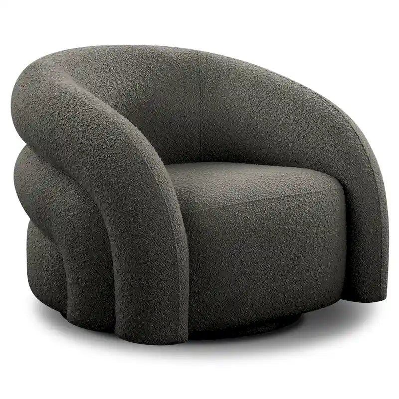 Boucle Swivel Lounge Chair with Channel Tufted Back