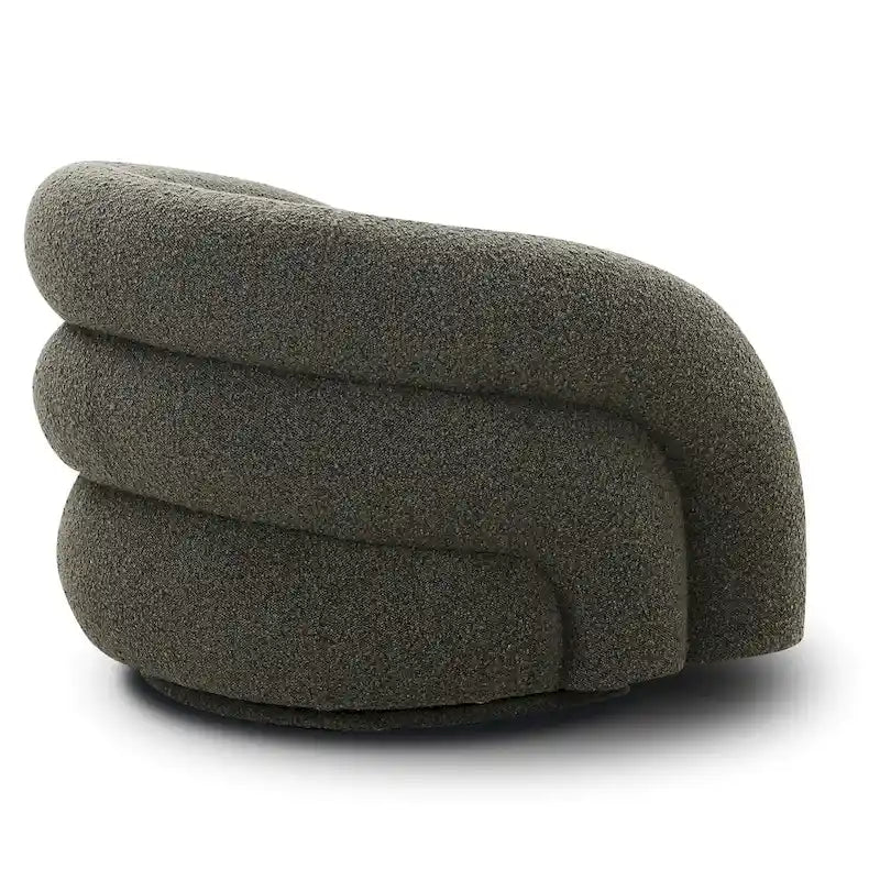 Boucle Swivel Lounge Chair with Channel Tufted Back