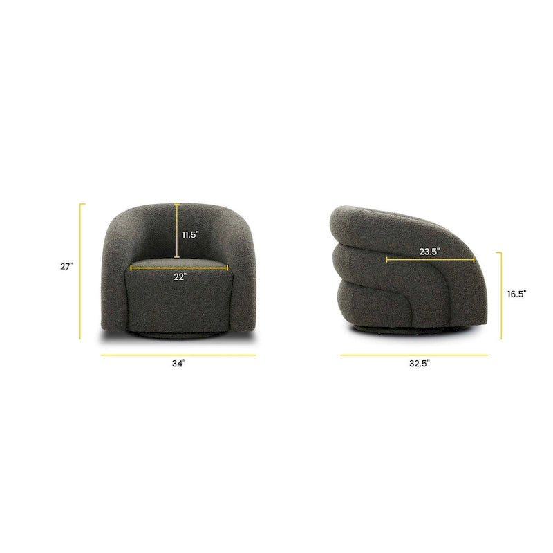 Boucle Swivel Lounge Chair with Channel Tufted Back