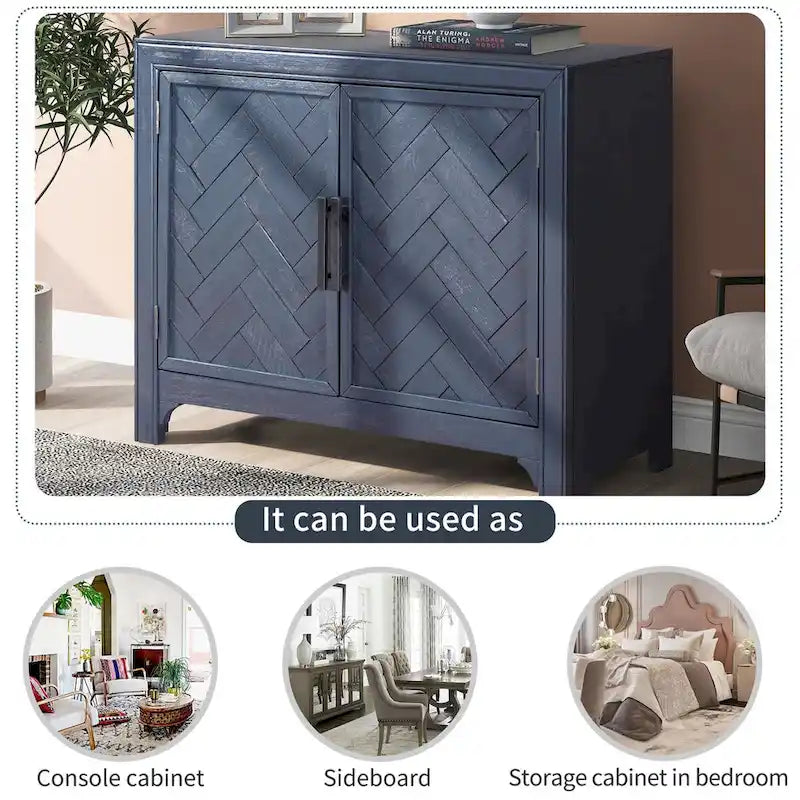 40-Inch Vintage Console Cabinet with Adjustable Shelves - Antique Style