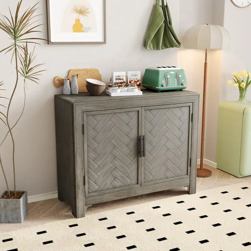 40-Inch Vintage Console Cabinet with Adjustable Shelves - Antique Style