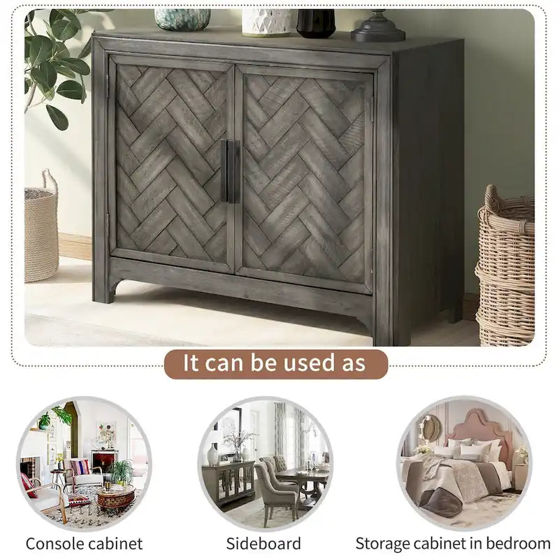 40-Inch Vintage Console Cabinet with Adjustable Shelves - Antique Style