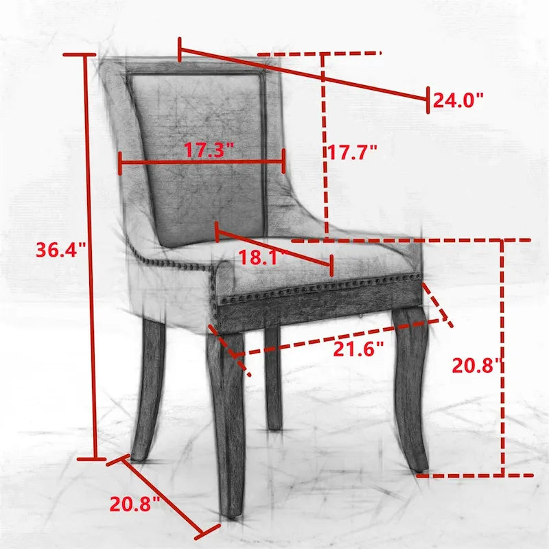 Mid-Century Fabric Dining Chairs with Solid Wood Legs and Rivet Detail - Set of 2