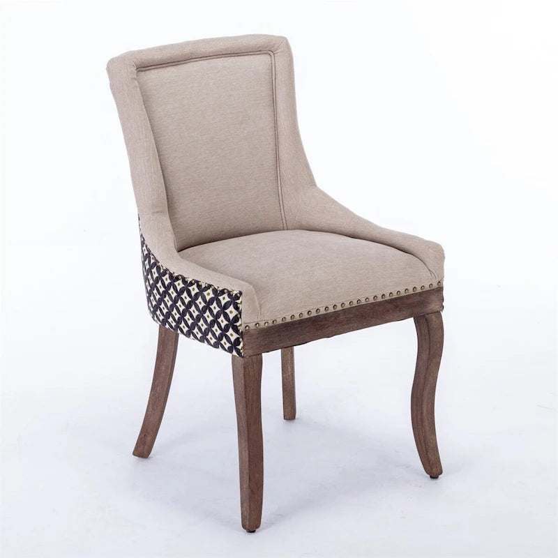Mid-Century Fabric Dining Chairs with Solid Wood Legs and Rivet Detail - Set of 2