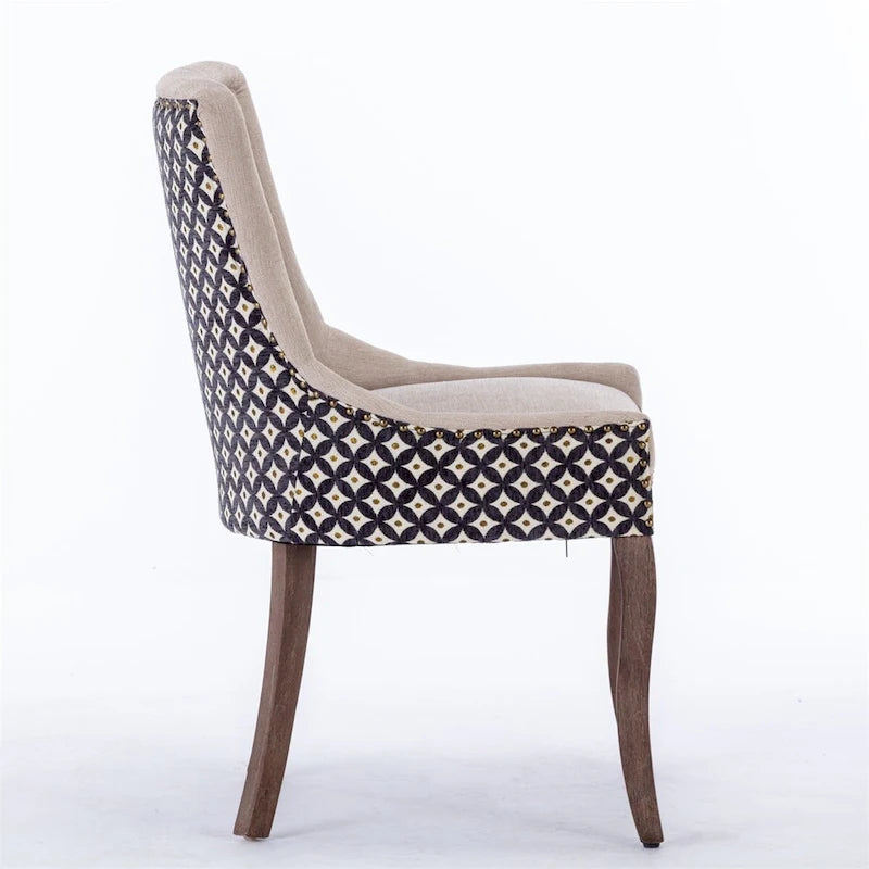 Mid-Century Fabric Dining Chairs with Solid Wood Legs and Rivet Detail - Set of 2