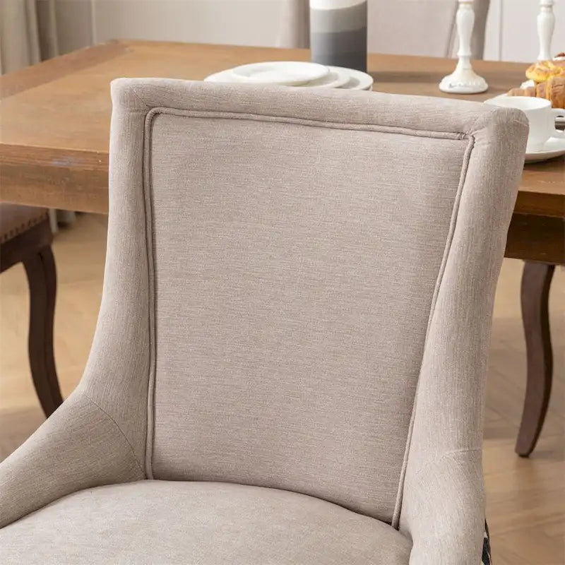 Mid-Century Fabric Dining Chairs with Solid Wood Legs and Rivet Detail - Set of 2