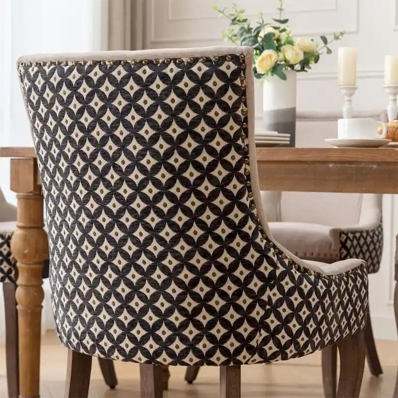Mid-Century Fabric Dining Chairs with Solid Wood Legs and Rivet Detail - Set of 2