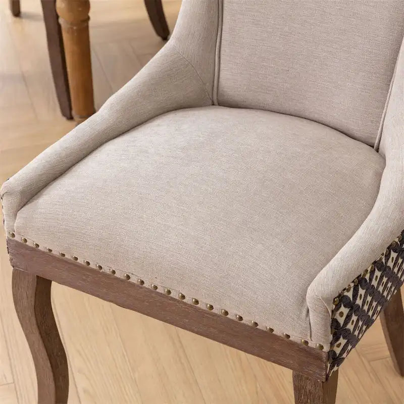 Mid-Century Fabric Dining Chairs with Solid Wood Legs and Rivet Detail - Set of 2