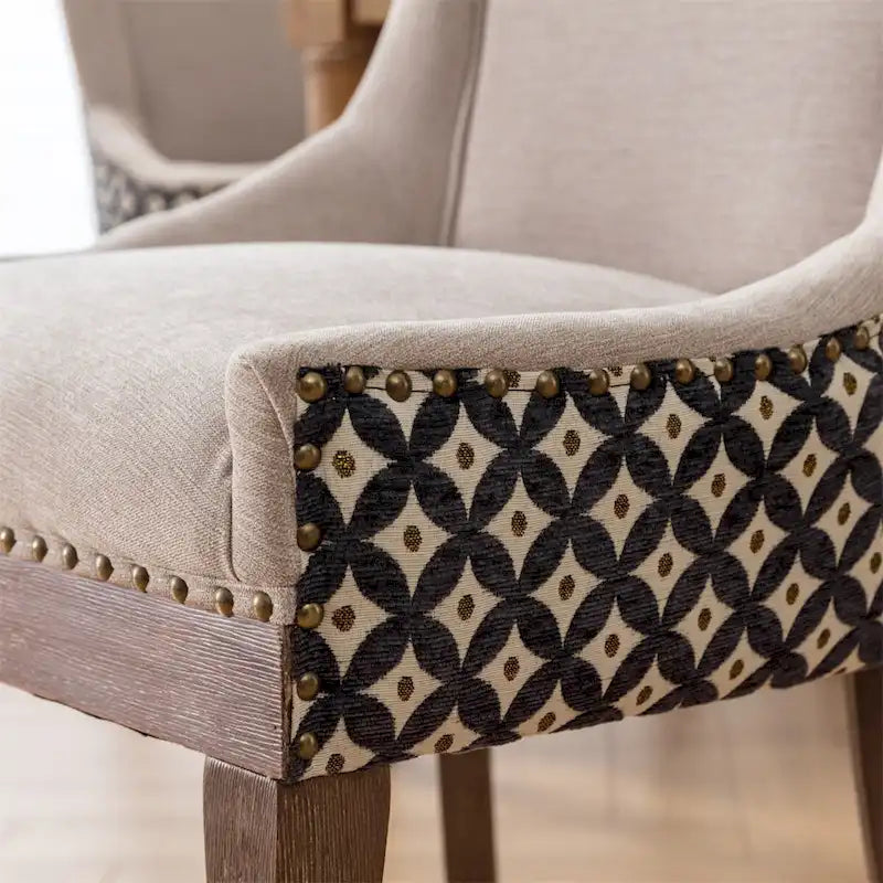 Mid-Century Fabric Dining Chairs with Solid Wood Legs and Rivet Detail - Set of 2