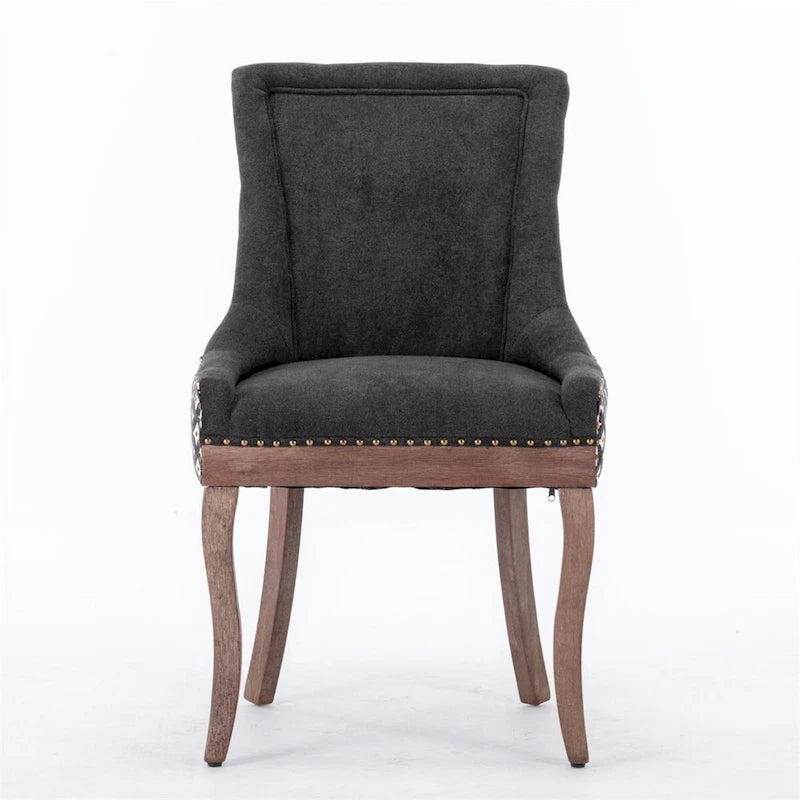 Mid-Century Fabric Dining Chairs with Solid Wood Legs and Rivet Detail - Set of 2