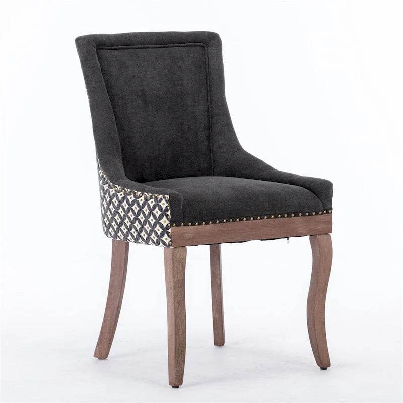 Mid-Century Fabric Dining Chairs with Solid Wood Legs and Rivet Detail - Set of 2