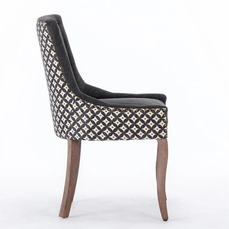 Mid-Century Fabric Dining Chairs with Solid Wood Legs and Rivet Detail - Set of 2