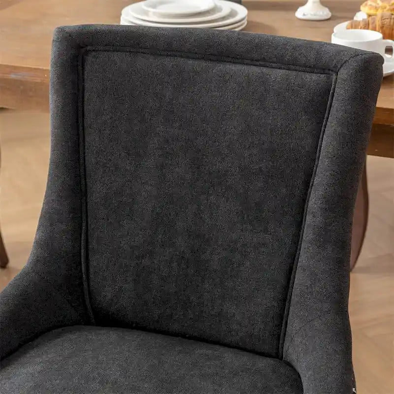 Mid-Century Fabric Dining Chairs with Solid Wood Legs and Rivet Detail - Set of 2
