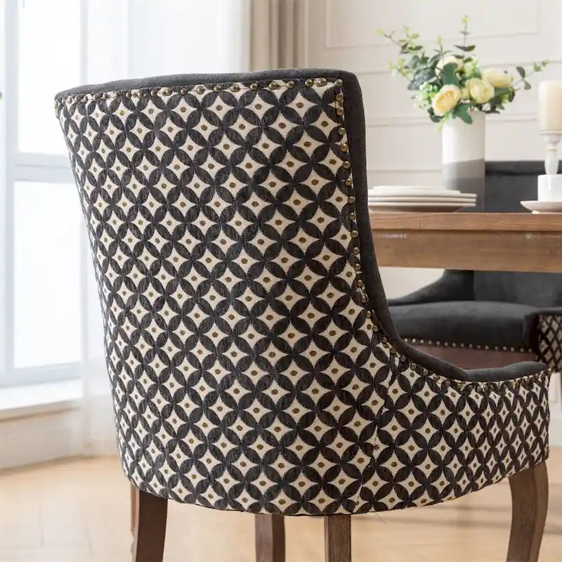 Mid-Century Fabric Dining Chairs with Solid Wood Legs and Rivet Detail - Set of 2