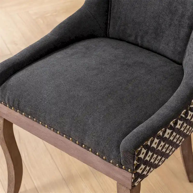 Mid-Century Fabric Dining Chairs with Solid Wood Legs and Rivet Detail - Set of 2