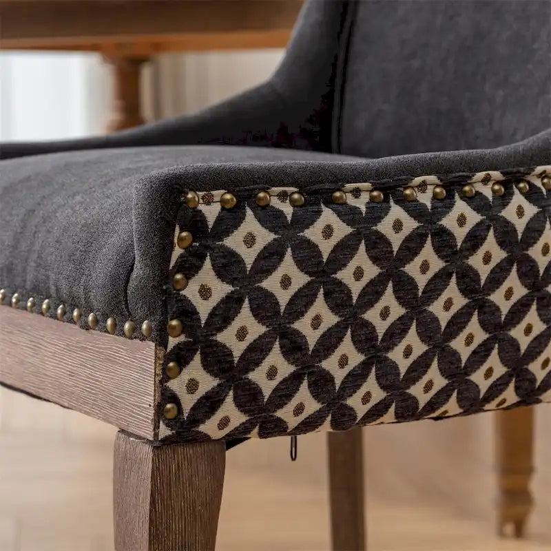 Mid-Century Fabric Dining Chairs with Solid Wood Legs and Rivet Detail - Set of 2