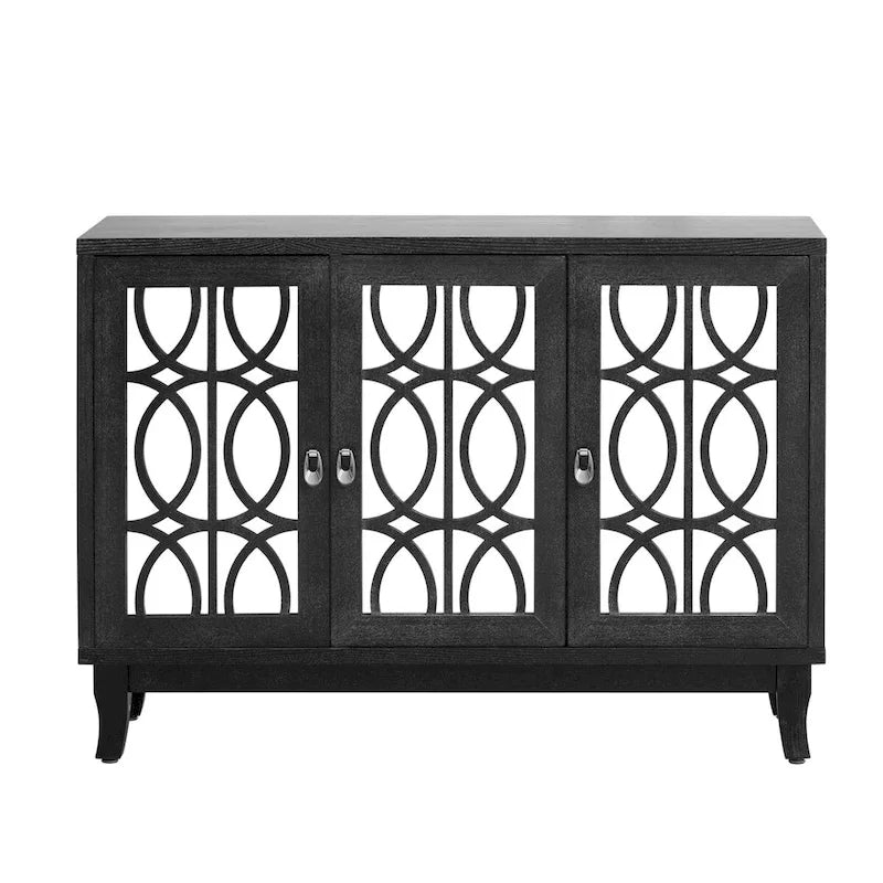 Retro Mirrored Sideboard Buffet Cabinet with 3 Glass Doors - 47.2W