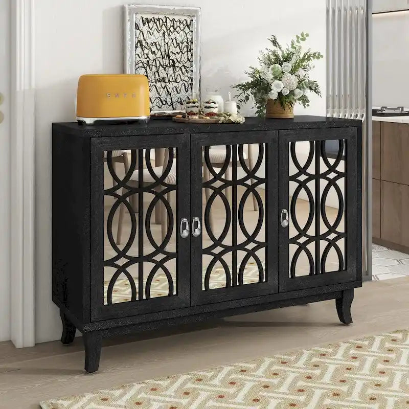 Retro Mirrored Sideboard Buffet Cabinet with 3 Glass Doors - 47.2W